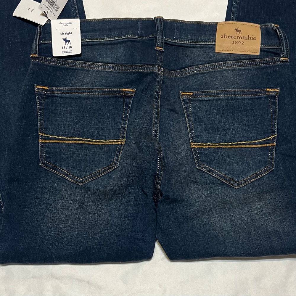 Abercrombie Kids Dark Blue Strait Jeans BOYS Size 15 16 NWT - Picture 10 of 15